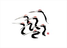 Load image into Gallery viewer, Sumie art print on Ise Washi paper | Grues | Ink Painting
