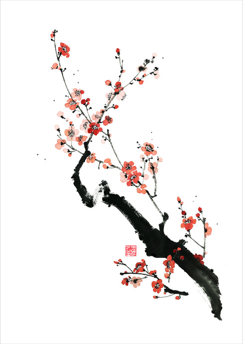 Sumie art print on Ise Washi paper | Prunier | Ink Paint